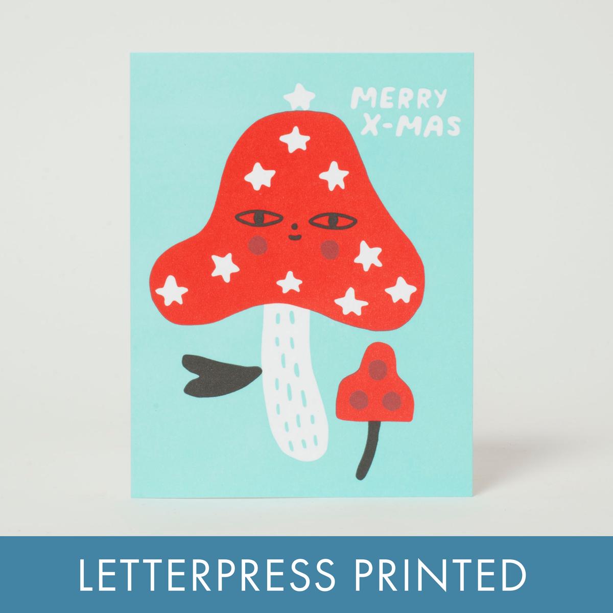 Merry X-Mas Mushroom Holiday Card by Suzy Ultman