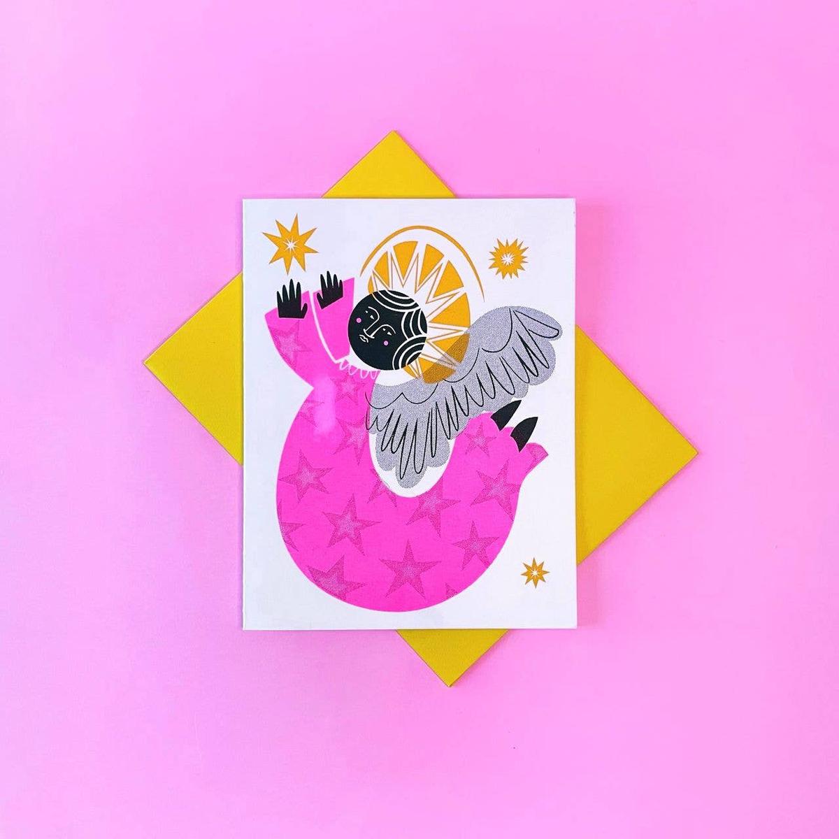 Neon Angel - Christmas Risograph Holiday Card