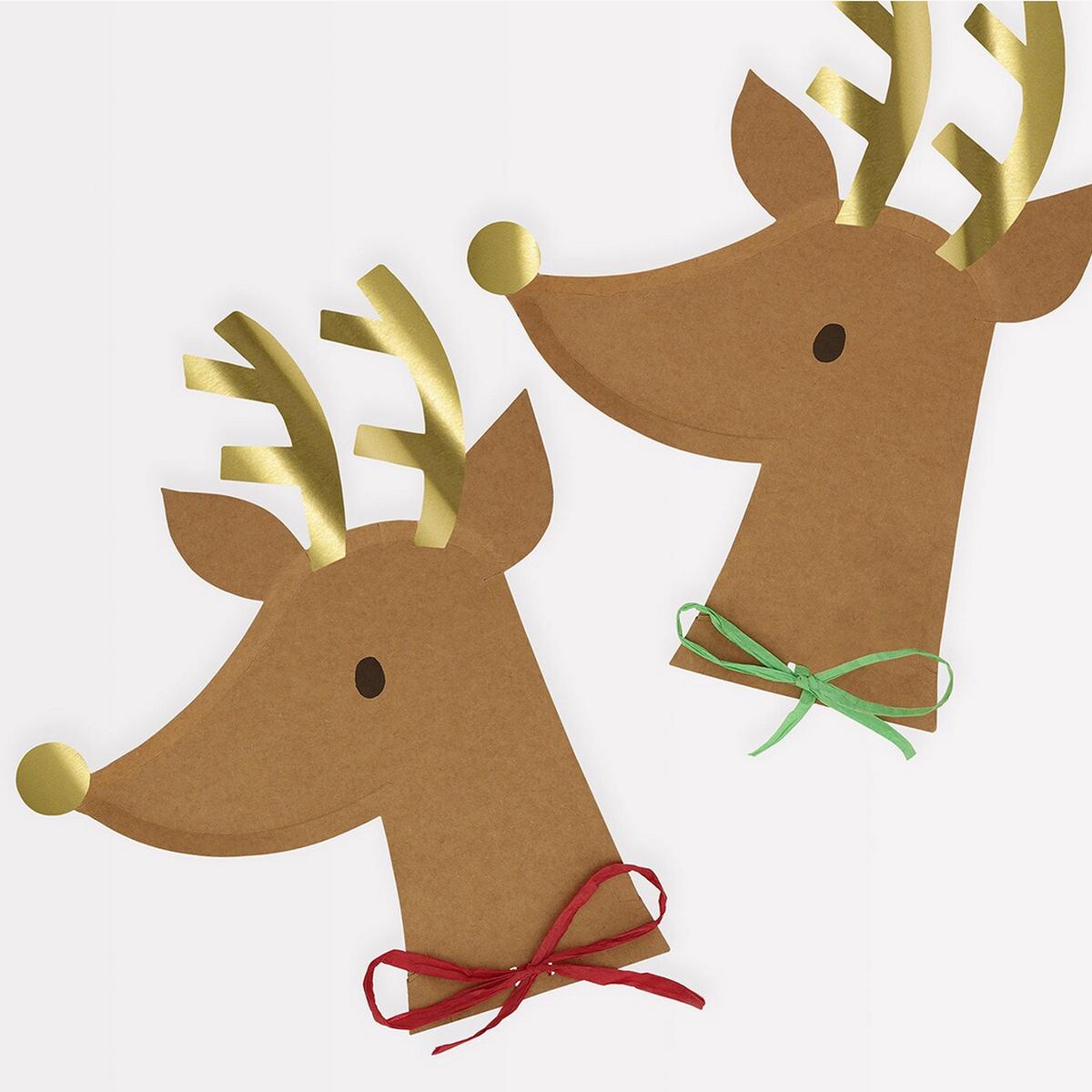 Reindeer With Raffia Bow Plates (x8)