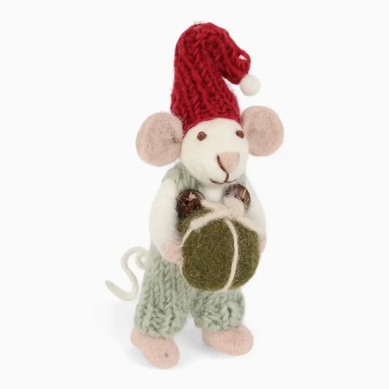 Small White Mouse with Light Green Pants & Present