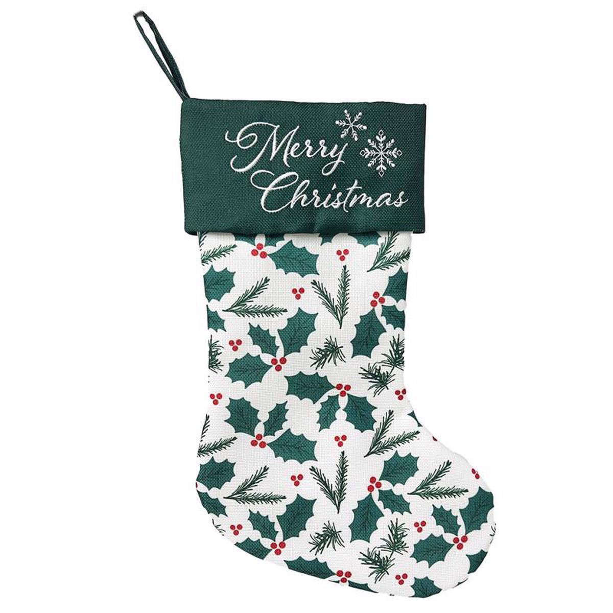 Celebrations Home Holly Berry Merry Christmas Stocking 18 in