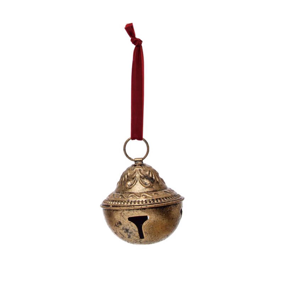 Creative Co-op XS0861 Sleigh Bell Christmas Ornament GoldRed 5 inches