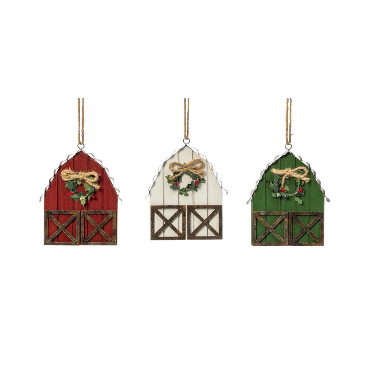 Gerson 2532330 Christmas Ornament Holiday Barn, 5.75 Inch