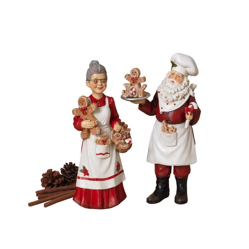 Gerson 2599870 Mr Mrs Chef Santa Clause Figurine Assorted