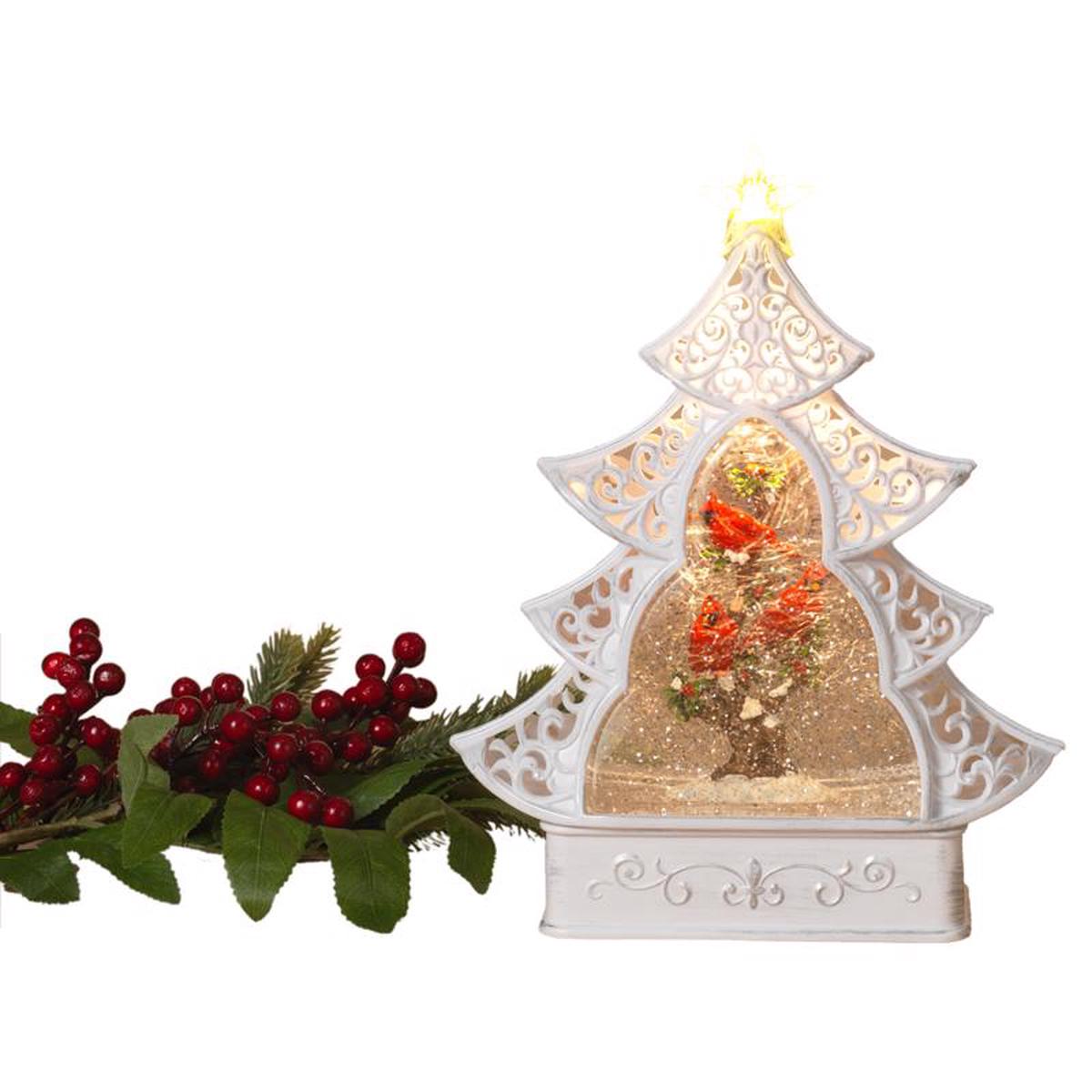 Gerson 2659210 Lighted Spinning with Cardinal Scene Water Globe Tree 12 inches