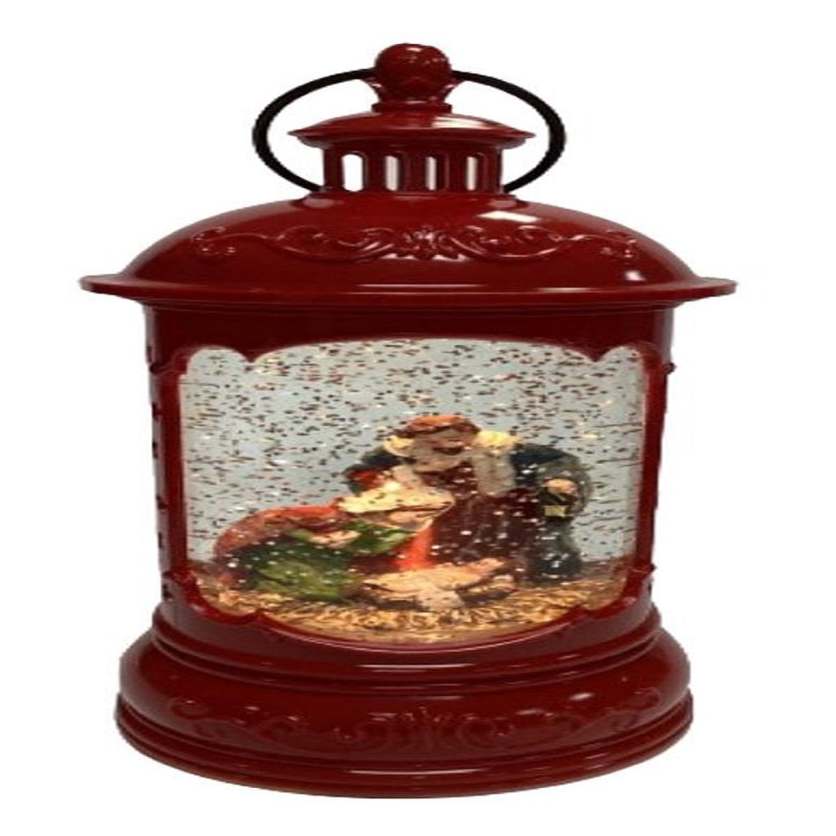 Santas Forest 21951Snow Globe Lantern with Nativity Scene 9 in H Nativity Water Globe PlasticResin Red Internal Light
