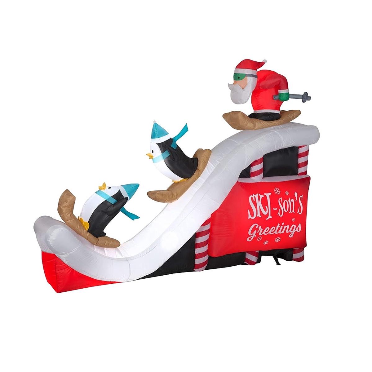 Santas Forest 90816 Inflatable Santa Penguin Ski Jump RedWhite