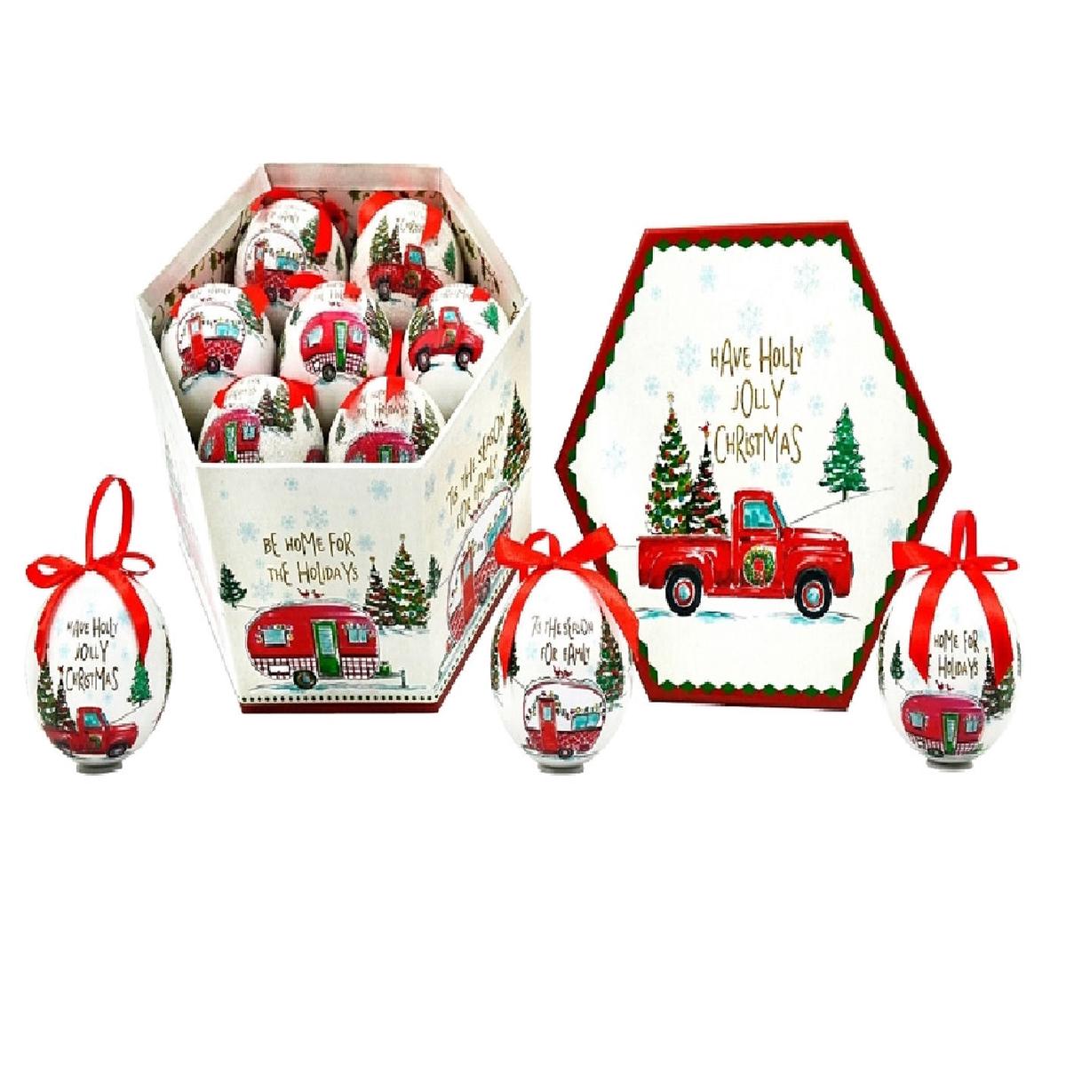 Santas Forest 99703 Christmas Retro CamperTruck Ball Ornaments RedWhite