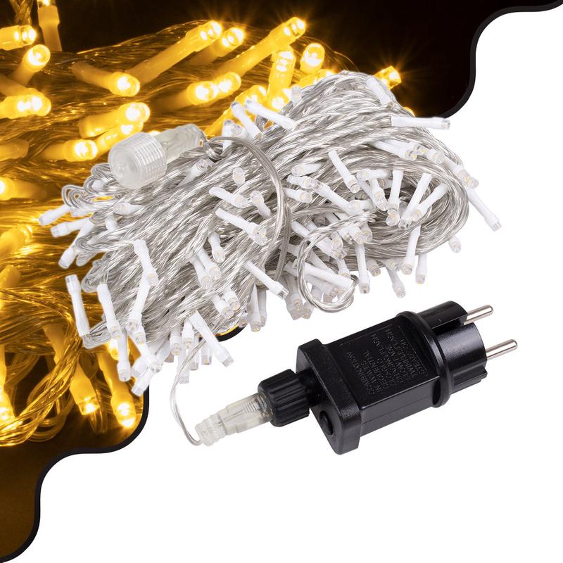 85836 Decorative Garland 23 Meters with Controller 8 Lighting Programs - Expandable 200 LED 3.6W AC 230V with Transparent Cable & Schuko Socket Waterproof IP44 Warm White 3000K M23m - Default Title