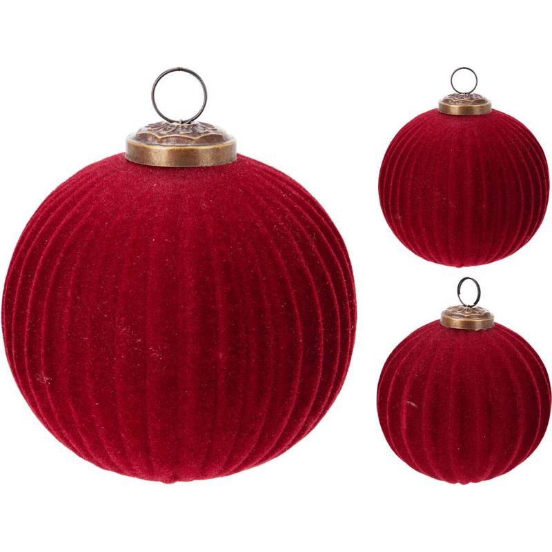 Christmas Ball Velvet & Glass Red 8cm - Default Title