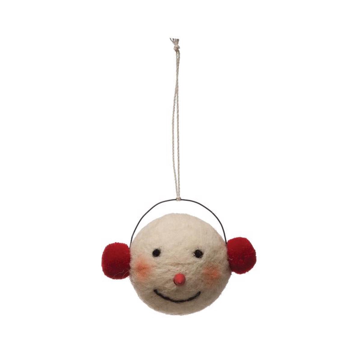 Creative Co-op XM5305 Snowman Head with Earmuffs Christmas Ornament Multicolored
