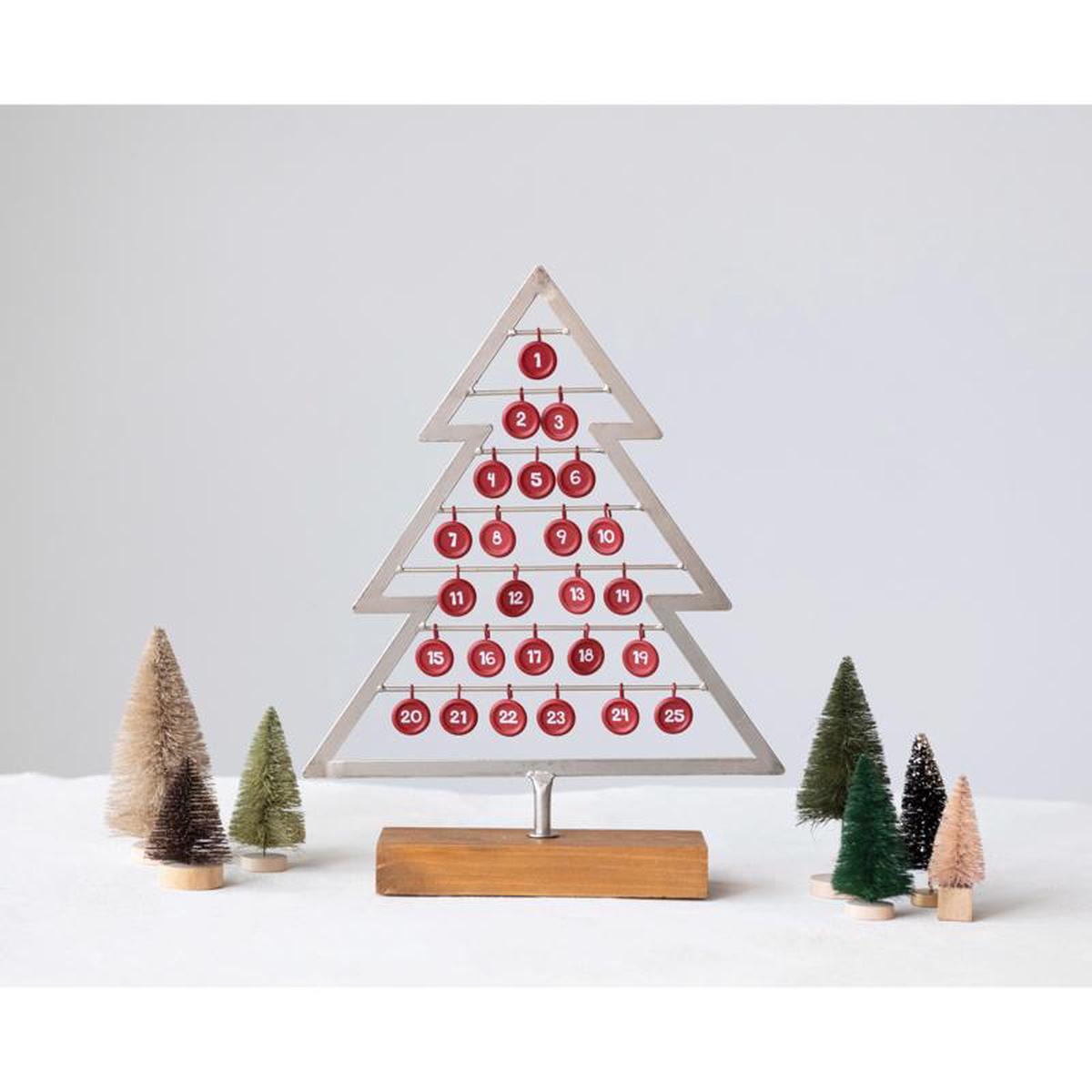 Creative Co-op XS0993 Christmas Tree Calendar Table Decor, Red/Silver, 15 inches