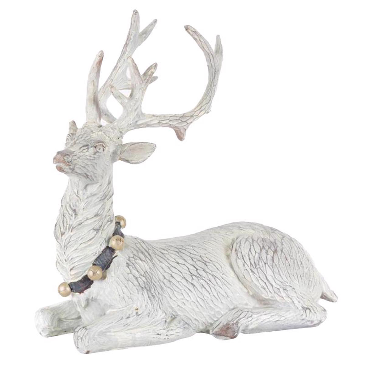 Gerson 2658410AH-B Christmas Laying Holiday Deer Figurine White