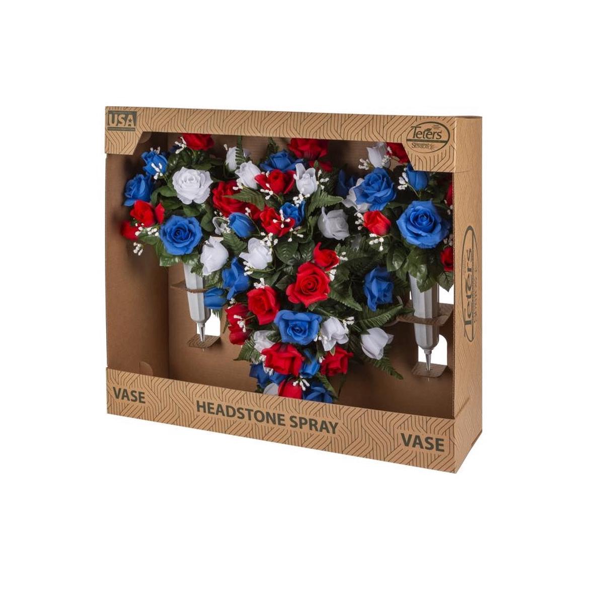 Gerson HCV0001RWB Memorial Rose Vase and Headstone RedWhiteBlue