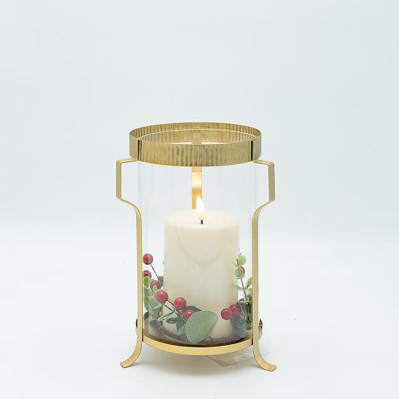 METAL LANTERN WITH GOLDEN DETAILS AND CANDLE 15x15x22 - Default Title