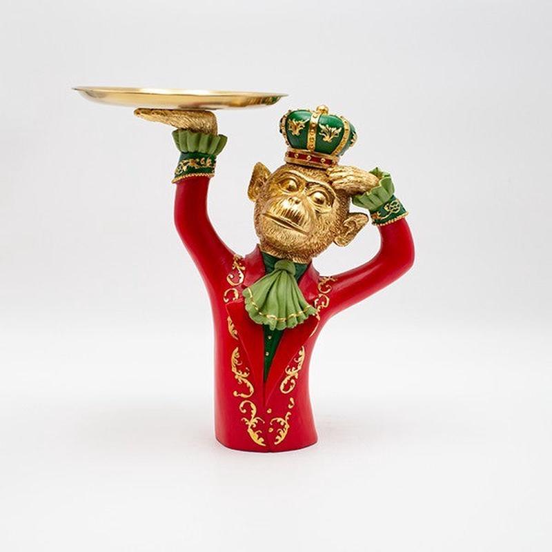 MONKEY WITH PLATES RED POLYRESIN 28x20x27 - Default Title