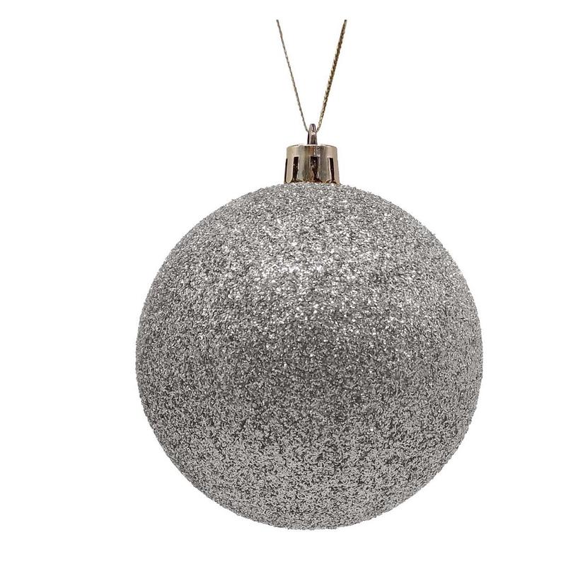 Plastic Ball Silver with Glitter S/4 10cm - Default Title