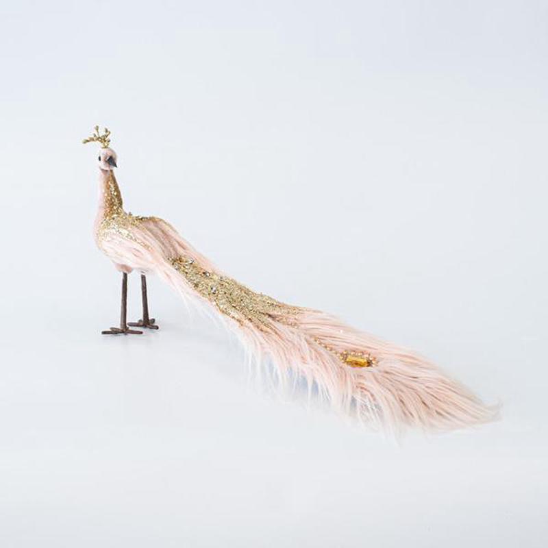 SALMON VELVET PEACOCK WITH FEATHERS 19x11x45 - Default Title