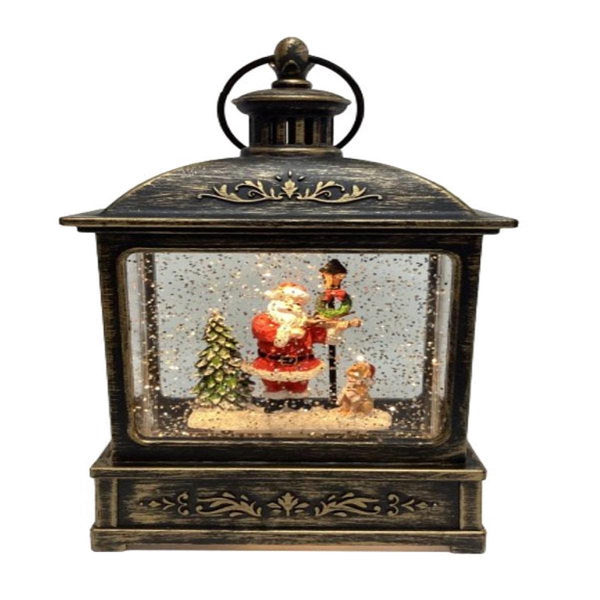 Santas Forest 21955 Black Lantern with Santa Dog 8-12 in H Plastic Black Internal Light Indoor