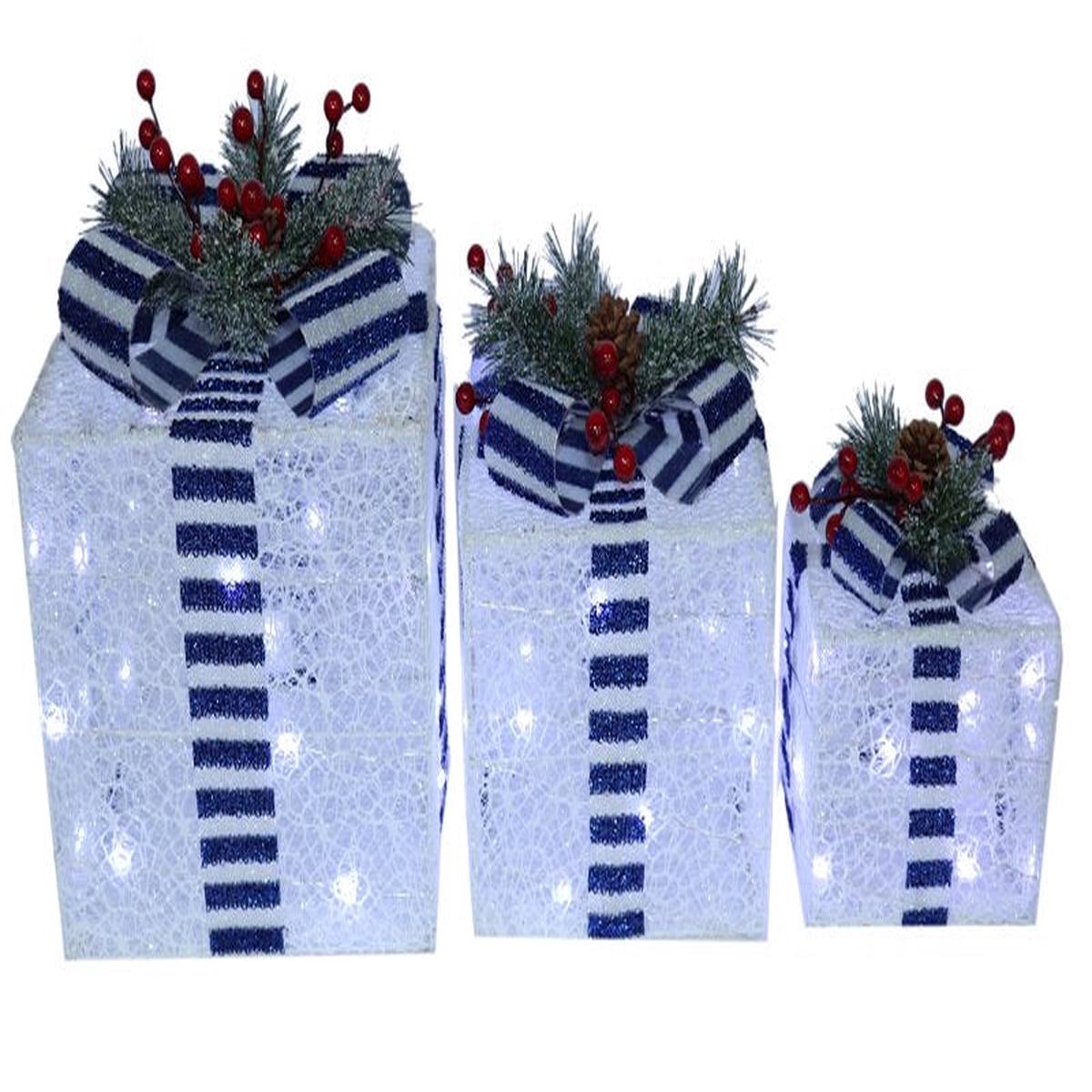 Santas Forest 56924 Pre-Lit Mesh Gift Box BlueWhite LED Internal Light