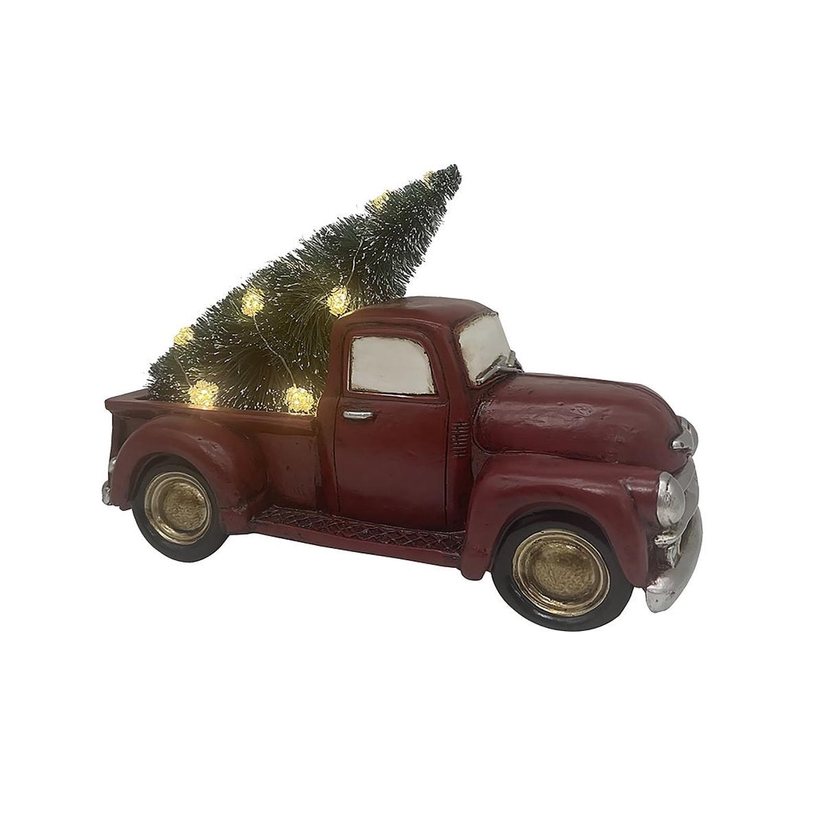 Santas Forest 89818 Truck w/Tree, Polyresin, Red Truck