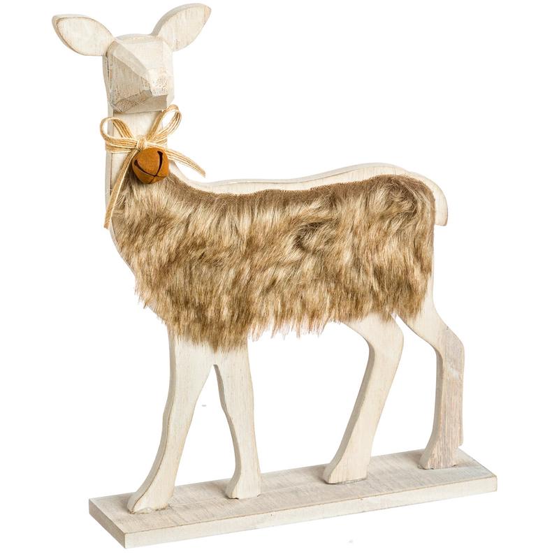 Wooden Deer with Fur 22x29cm - Default Title