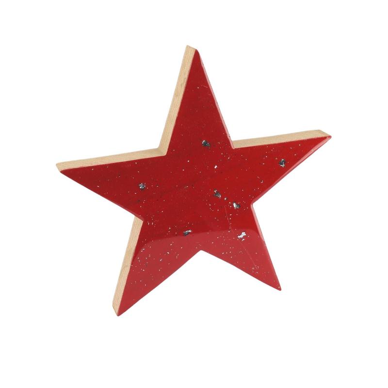 Wooden Star Red Varnish with Silver Glitter 11x2x11 - Default Title