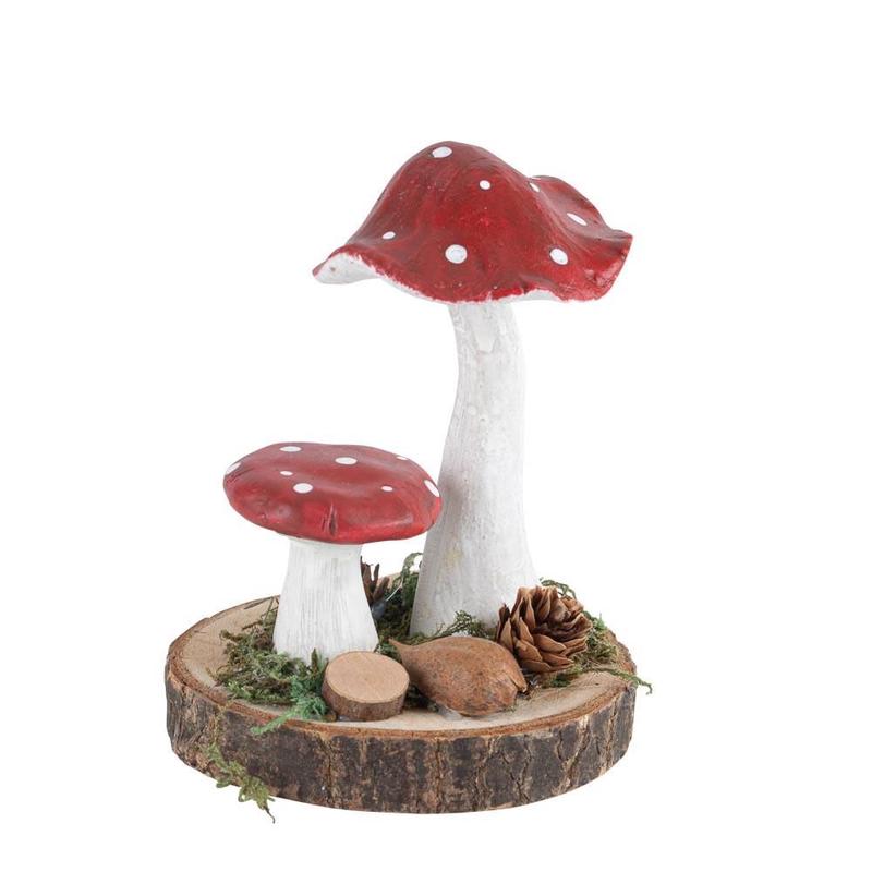 2 Mushrooms on Wooden Base 10x10x13 - Default Title