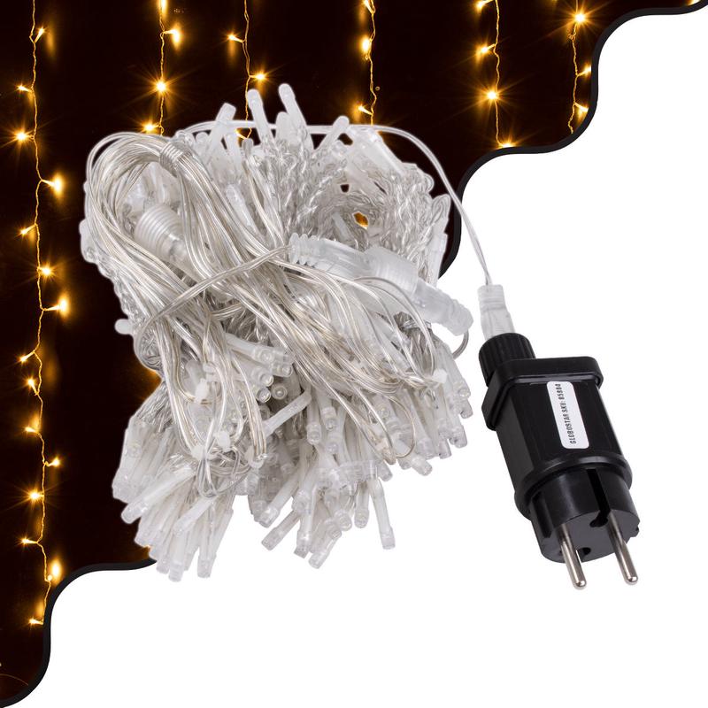 85803 Decorative Curtain 3 x 3 Meters with Controller 8 Lighting Programs - Expandable 300 LED 8W AC 230V with Transparent Cable & Schuko Socket Waterproof IP67 Warm White 3000K L3 x H3m - Default Tit