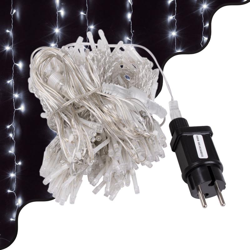 85804 Decorative Curtain 3 x 3 Meters with Controller 8 Lighting Programs - Expandable 300 LED 6W AC 230V with Transparent Cable & Schuko Socket Waterproof IP44 Cool White 6000K L3 x H3m - Default Tit