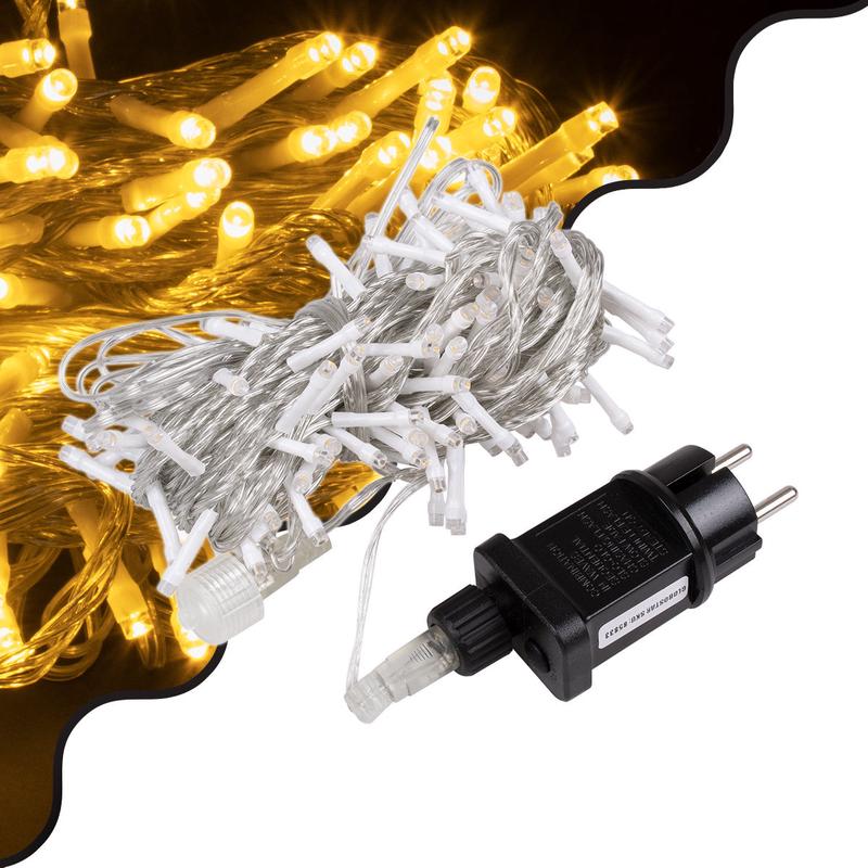 85833 Decorative Garland 13 Meters with Controller 8 Lighting Programs - Expandable 100 LED 3.6W AC 230V with Transparent Cable & Schuko Socket Waterproof IP44 Warm White 3000K M13m - Default Title