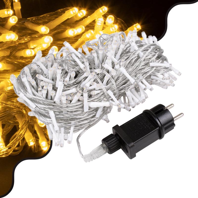 85839 Decorative Garland 33 Meters with Controller 8 Lighting Programs - Expandable 300 LED 3.6W AC 230V with Transparent Cable & Schuko Socket Waterproof IP44 Warm White 3000K M33m - Default Title
