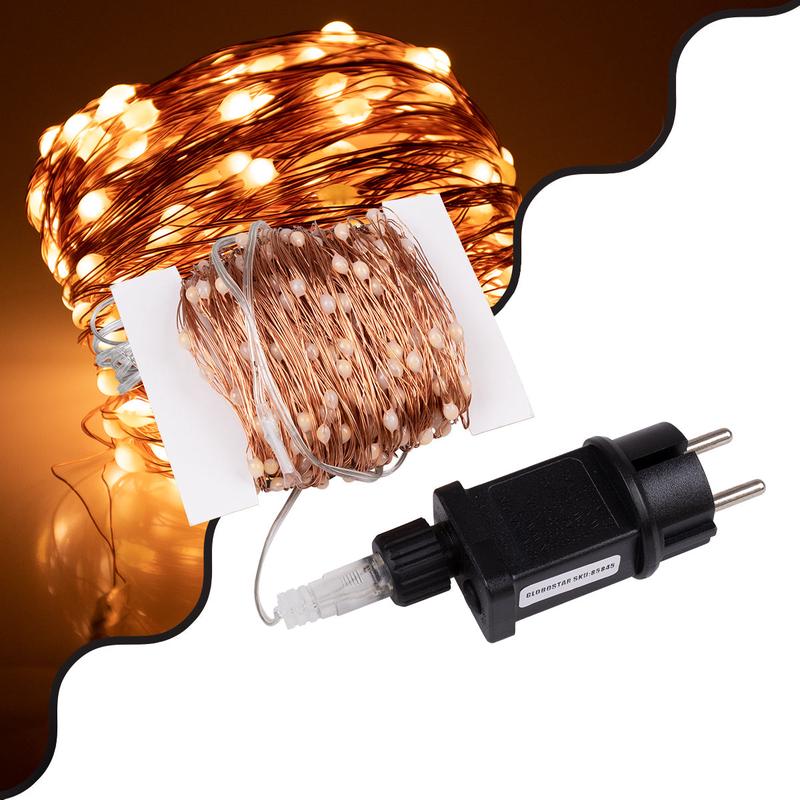 85845 Decorative Garland 32 Meters with Controller 8 Lighting Programs - 300 LED 3.6W AC 230V with Copper Cable & Schuko Socket Waterproof IP44 Warm White 3000K M32m - Default Title