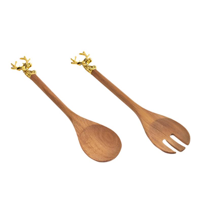 ACACIA WOODEN SPOON WITH GOLDEN REINDEER SET OF 2 PCS - Default Title