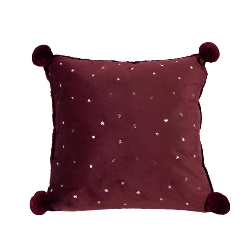 BURGUNDY VELVET PILLOW WITH GOLD STARS 45x5x45 - Default Title