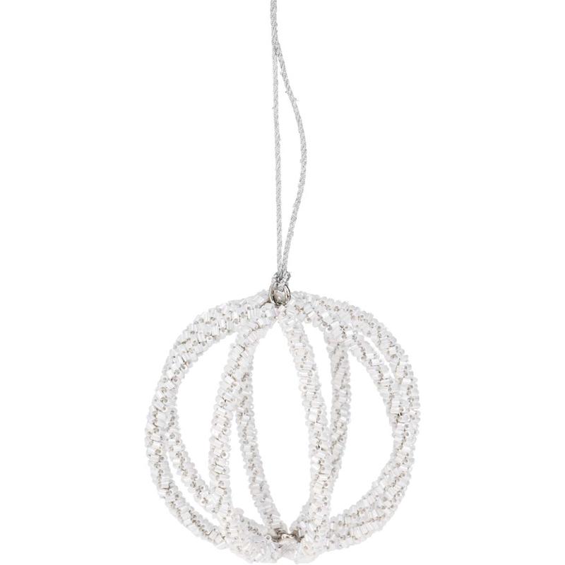 Christmas Ball with Beads Silver 8cm