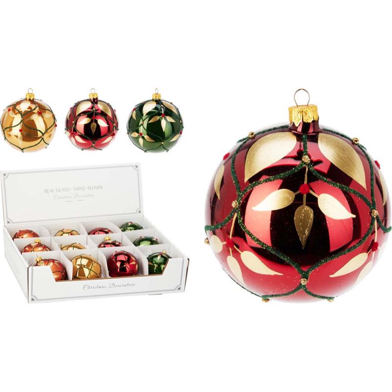 Christmas Ball with Glass Leaves 8cm 4 Pieces