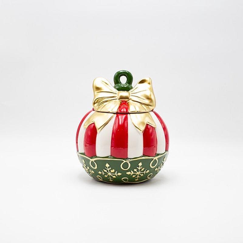 CHRISTMAS CANDY BALL COOKIE TIN WITH GOLDEN BOW DECORATIVE 19x19x22 - Default Title