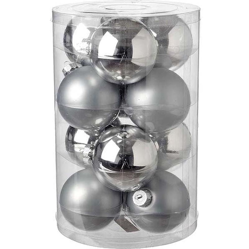 Christmas Glass Ball Silver S/12 8cm - Default Title