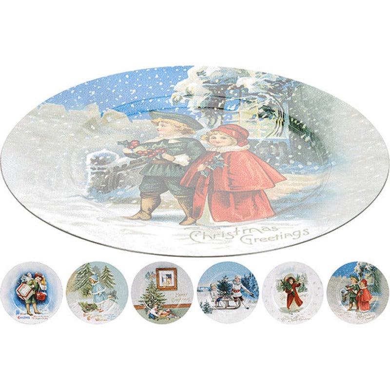 Christmas Patterned Plastic Plate Multicolored 33x33x2