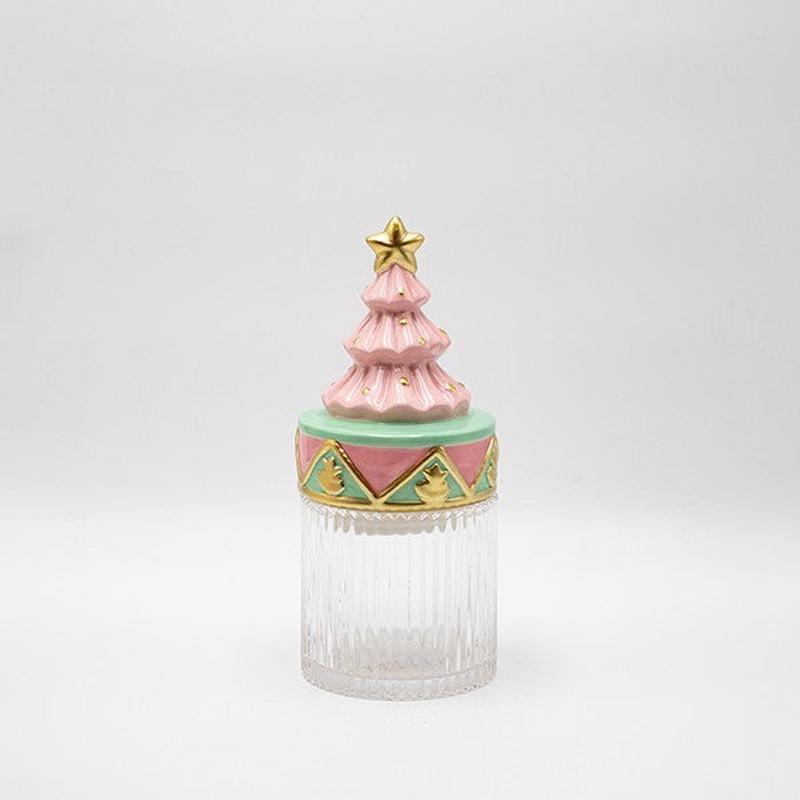 COOKIE TIN WITH PINK LID CHRISTMAS TREE DECORATIVE 11x11x25 - Default Title