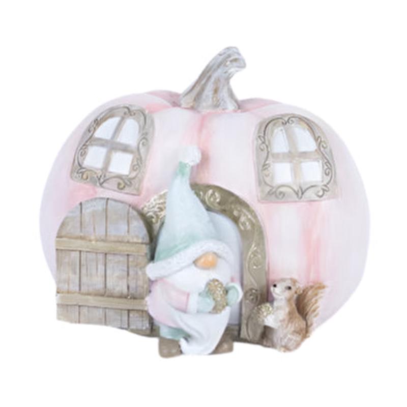 DECORATIVE POLYRESIN PUMPKIN WITH DWARF PINK 13x15x13 - Default Title