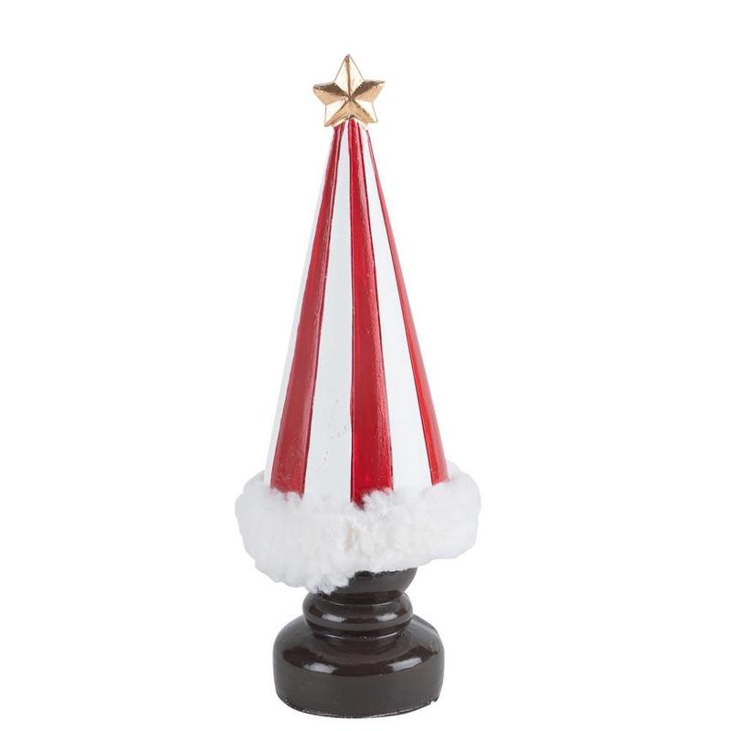 Decorative Striped Tree with Fur Detail Red-White-Gold 6x6x20 - Default Title