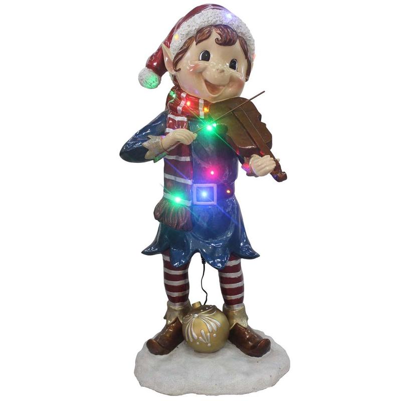 Elf with Violin LED Polyresin Outdoor 93cm