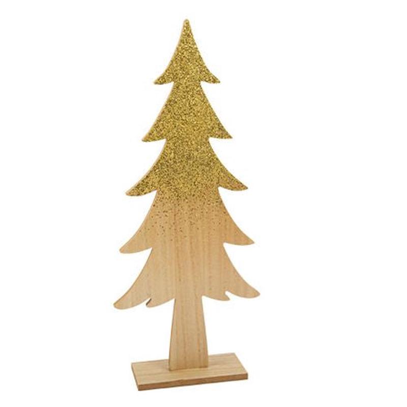 Fir Tree on Wooden Base with Gold Glitter 20x7x48 - Default Title