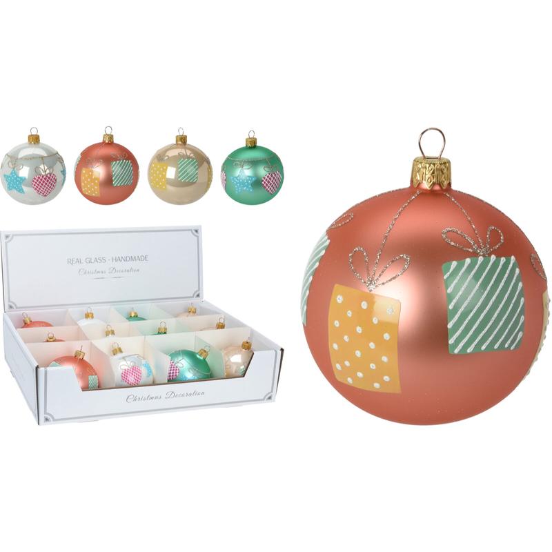 Glass Ball Cream-Salmon-Pink Matte 8cm 4 Pieces