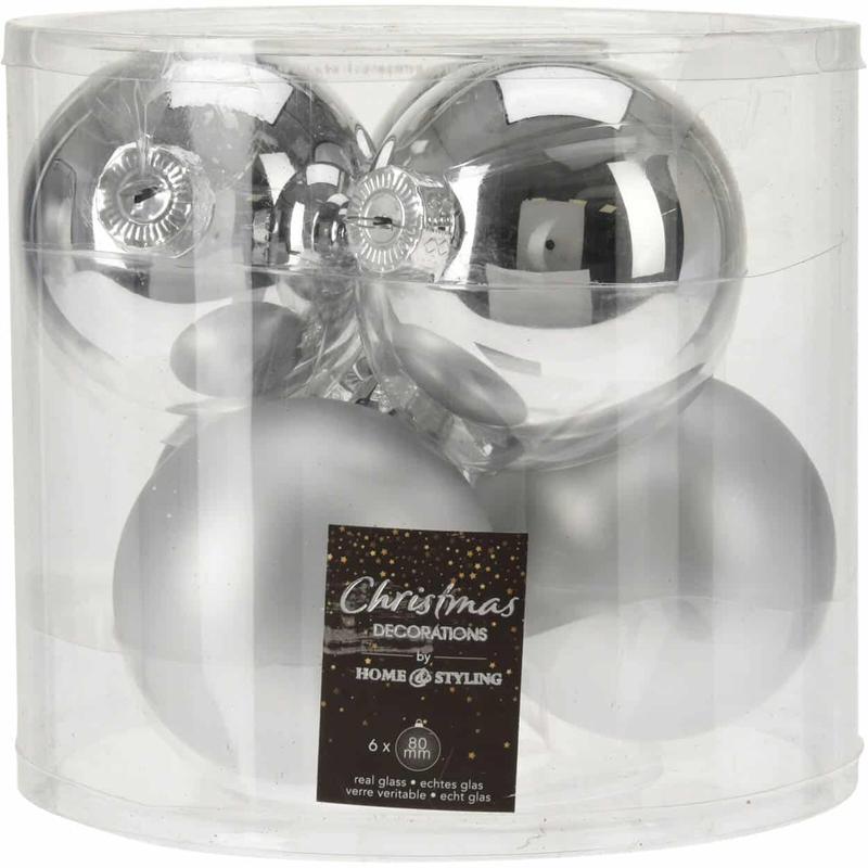 Glass Ball Silver S/6 8cm - Default Title
