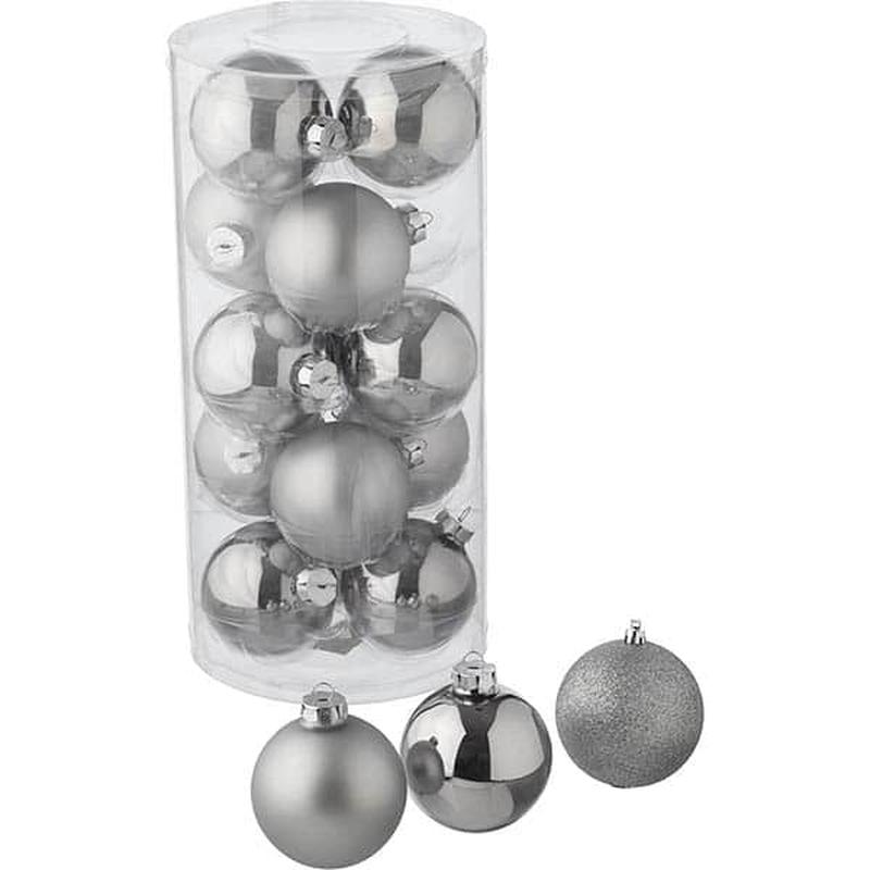 Glass Christmas Balls Silver S/12 8cm - Default Title