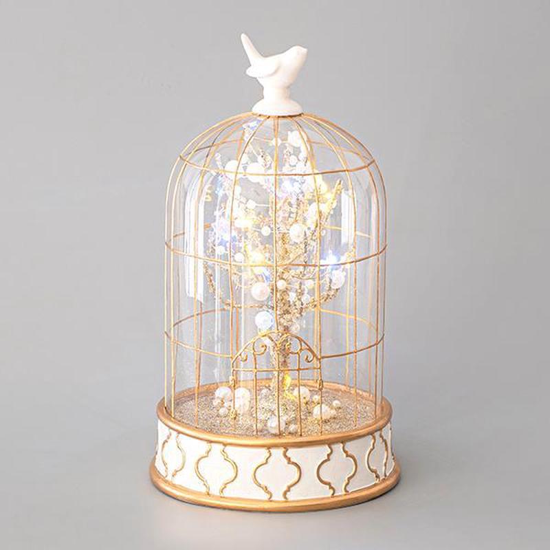 GLASS DOME CAGE WITH BIRD AND TREE MADE OF PEARLS 12 LED 15x15x24 - Default Title