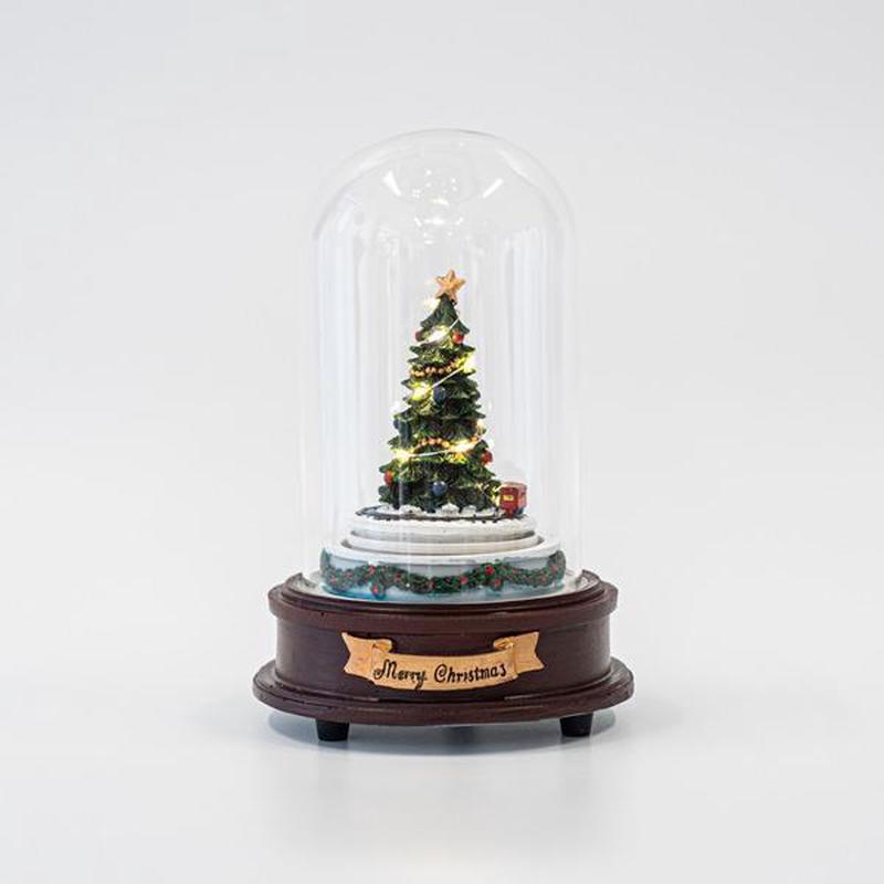 GLASS DOME WITH LIGHTED TREE INSIDE BATTERY LED WITH MUSIC AND MOVEMENT 14x14x20 - Default Title